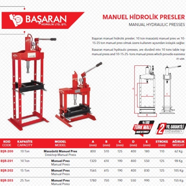 BAŞARAN MANUEL HİDROLİK PRESLER